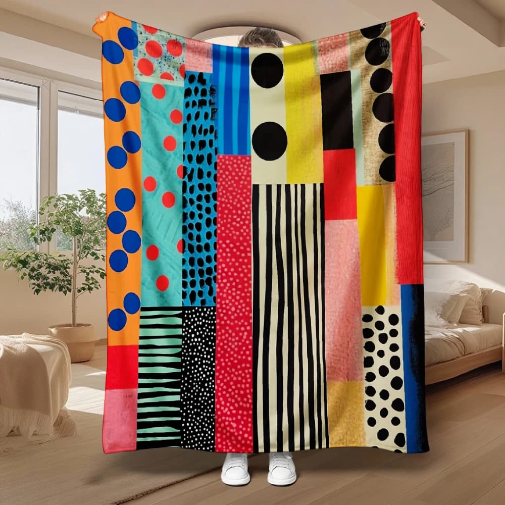 Abstract Art Throw Blanket Cute Pop Dot Striped Geometric Pattern Cozy Bed Blankets Luxury Decor for Sofa Couch Bed Living Room