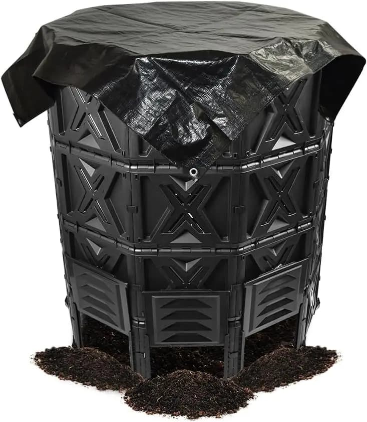 Contenitore per compost da giardino da 190 galloni con sistema di aerazione, facile montaggio, senza BPA, robusto bicchiere da esterno