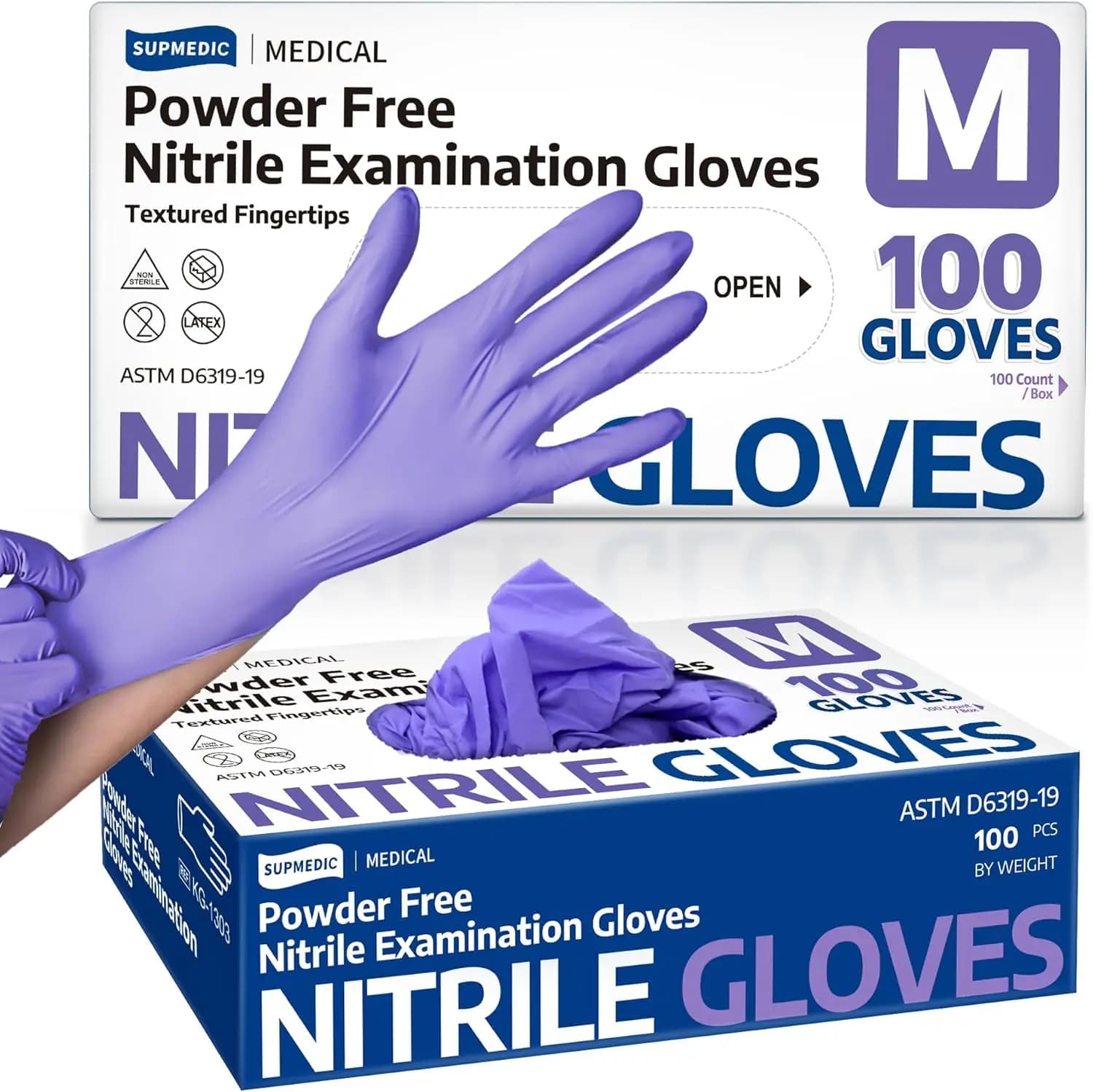 Guanti Monouso in Nitrile Morbido per Uso Medico, 100 Pezzi, Senza Lattice e Senza Polvere, Sicuri per Alimenti, Cucina, Pulizia, Laboratorio ed Esami
