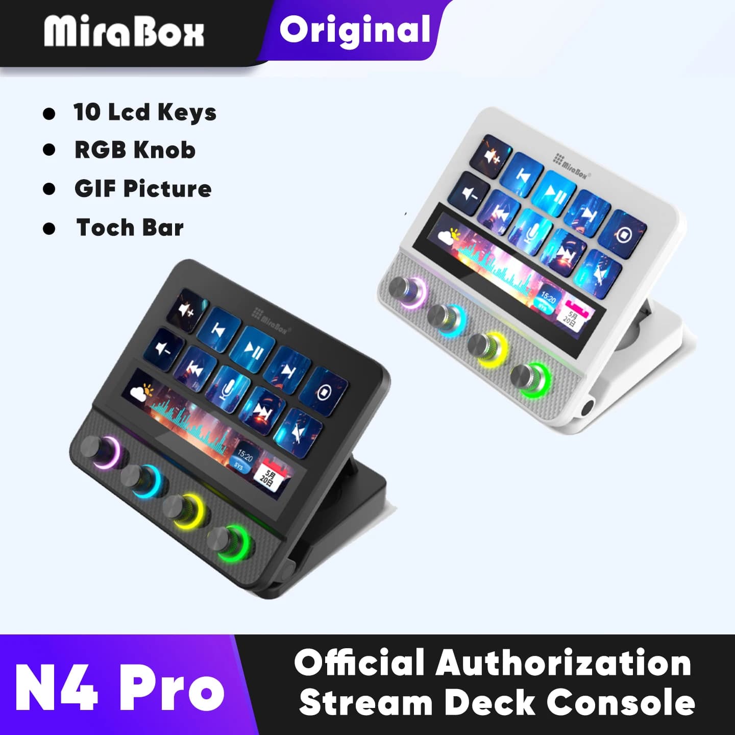 Mirabox MBox N4 Pro Stream Deck, Dock per Streamdeck, Mini Tastiera, Macropad, Tastierino Creativo, Console Desktop Visiva, Stream Desk