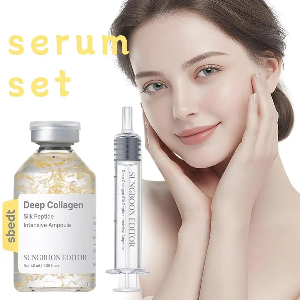 Siero in Fiale di Collagene con Design a Siringa | Essenza Viso Antirughe e Rassodante | Cura della Pelle Profondamente Idratante e Riparatrice della Texture Cutanea