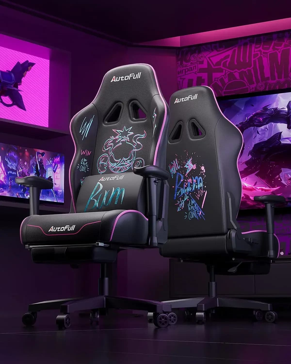 Sedia da gioco, cuscino ergonomico senza ali Sedia da ufficio stile corsa in pelle PU per computer con cuscino di supporto lombare e poggiapiedi,