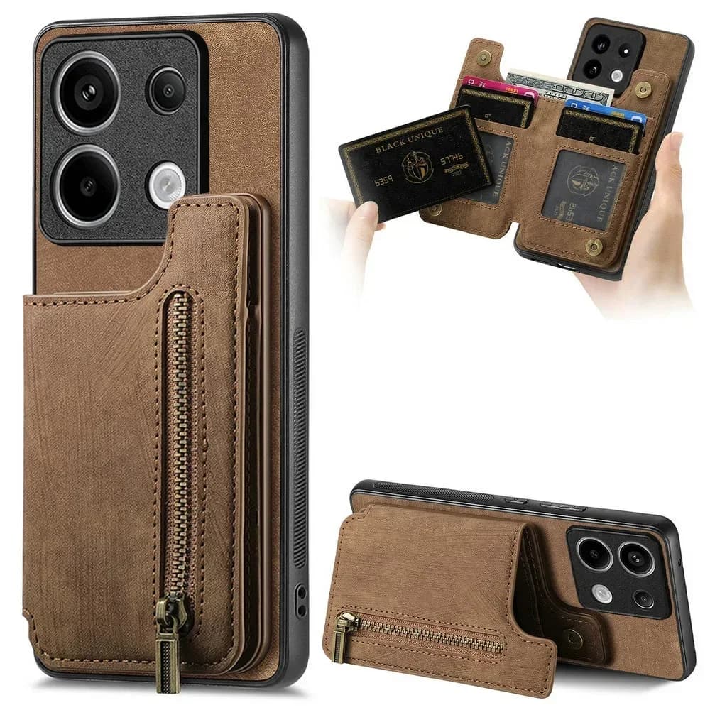 Leather wallet case with zipper for Xiaomi Redmi Note 13 Pro 5G 4G Phone Case Redmi Note13 Pro Plus 12 Turbo 3 11 10 Card Cover