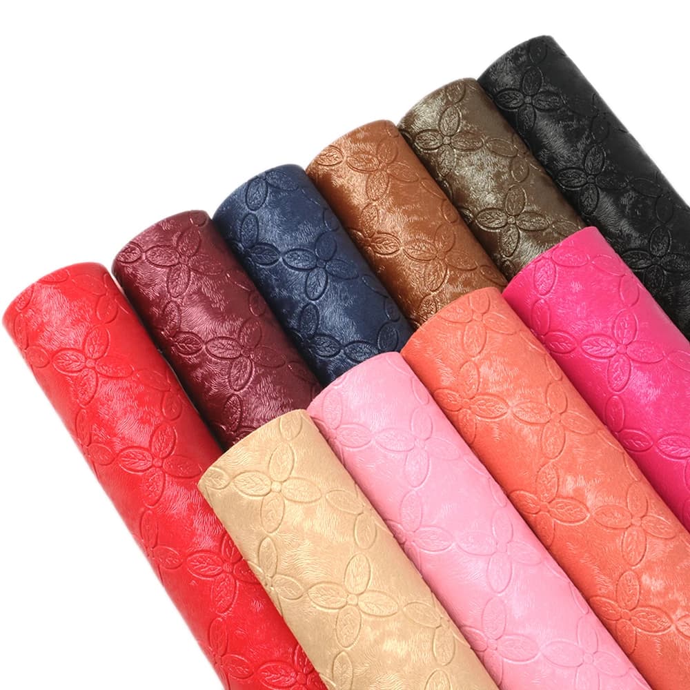 1 Pezzo di Tessuto in Pelle Sintetica con Texture a Rilievo Floreale 7,7*12,9 Pollici