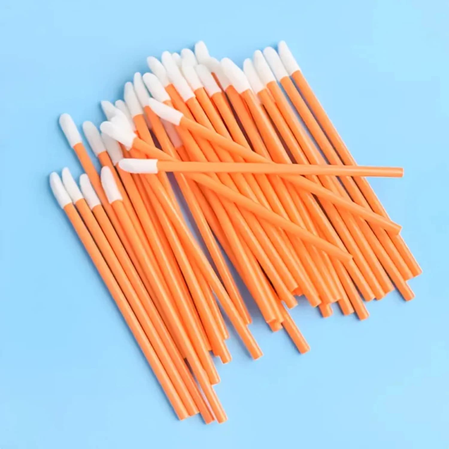 Set di bacchette e pennelli monouso per rossetto arancione morbido - 50 pezzi, strumento applicatore per trucco con testina morbida per rossetto L