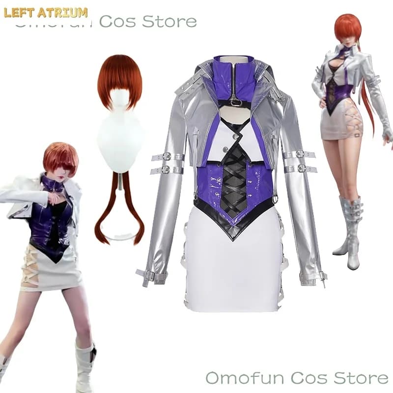 KOF Shermie Cosplay Costume Coat Sexy Women Outfit Fighters Halloween Party Clothes Naraka: Bladepoint Skirt Dress Wig Game Ecpo