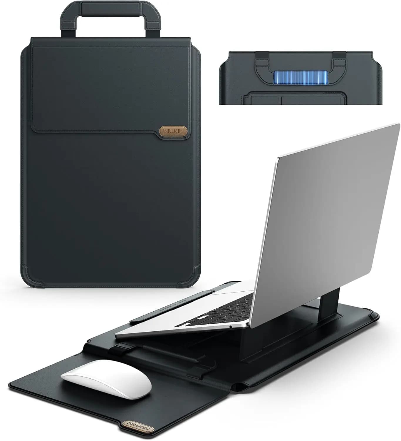Custodia per laptop da 16 pollici con maniglia, design 4-in-1, supporto regolabile e tappetino per mouse per dispositivi da 13-16'' in nero