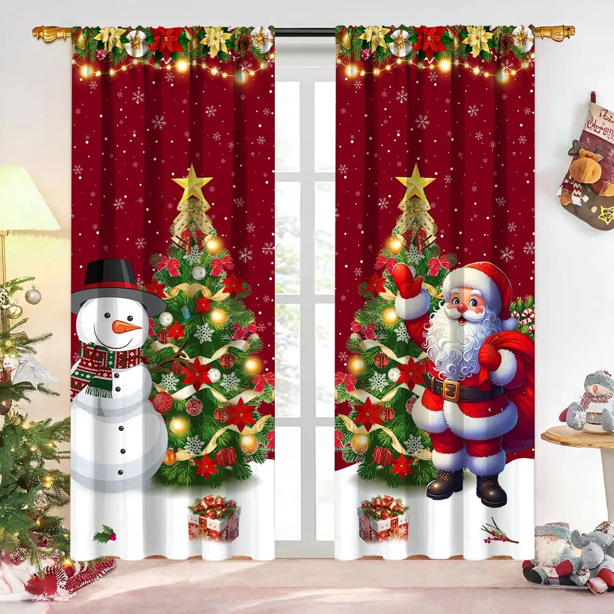 2 pezzi Tenda di Natale Decorazione di buon Natale per la casa 2025 Tenda di Natale Ornamenti per finestre Navidad Natal Regalo di Capodanno 2026