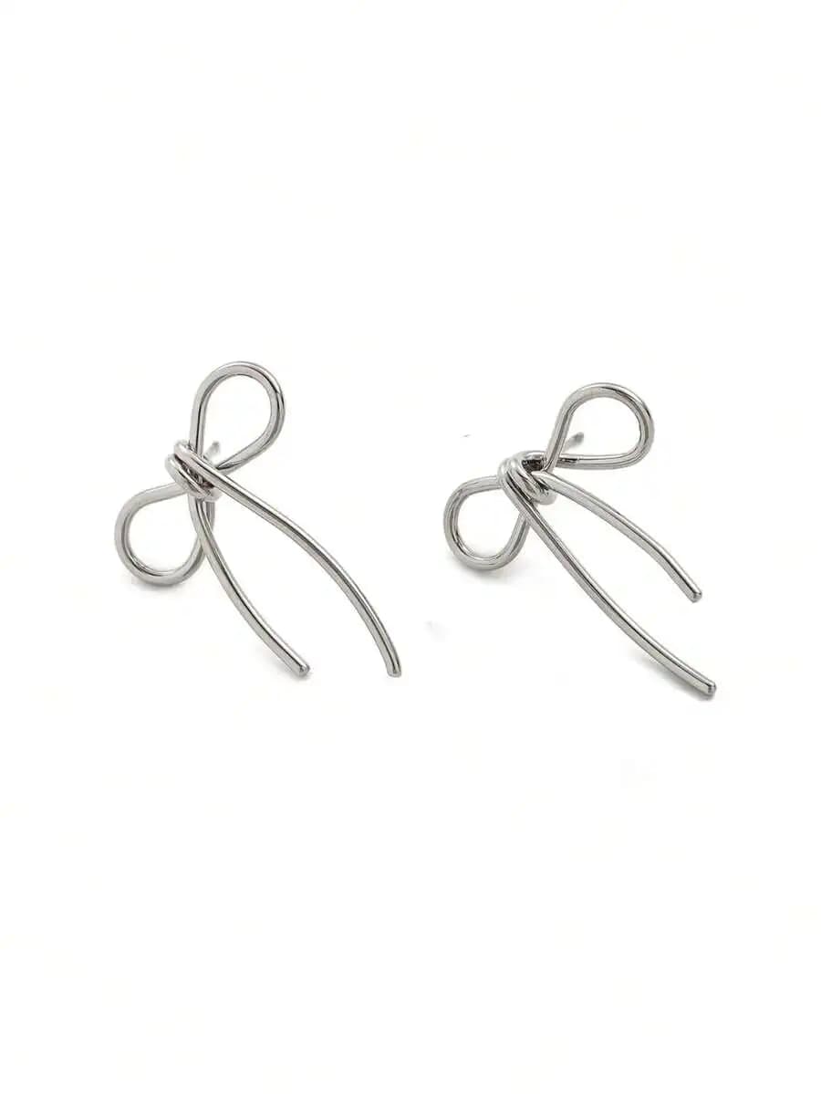 Stainless Steel Hollow Bowknot Stud Earrings For Women Everyday Wear