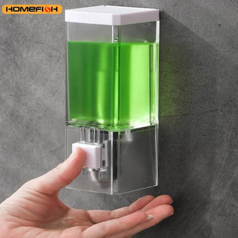 Homefish Dispenser di sapone con pressa manuale perforata Bottiglia disinfettante senza traccia montata a parete Dispenser di sapone trasparente per bagno