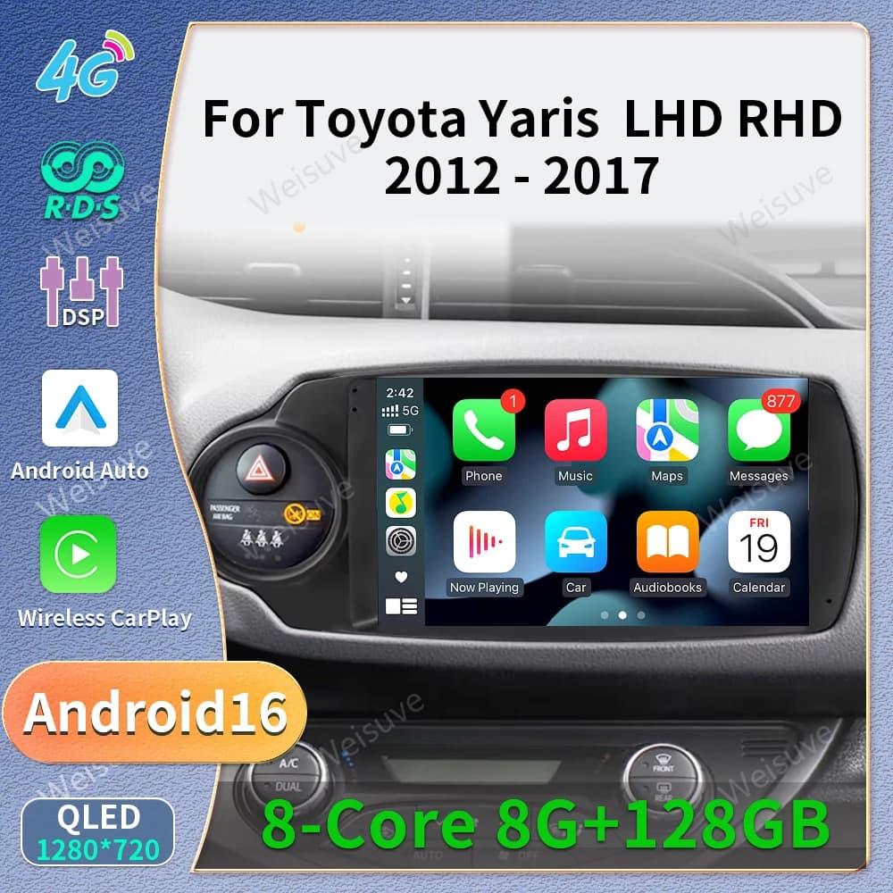 Mfkj" 9inch Android 16 Car RadioFor Toyota Yaris 2012 - 2017 Multimedia Player Android Auto Wireless Carplay GPS 2Din DVD