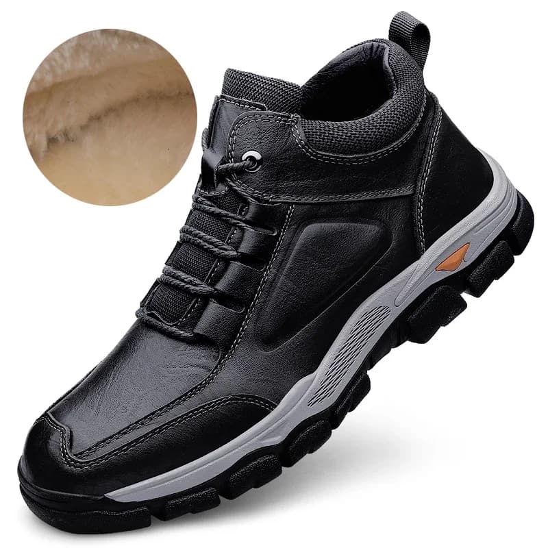 2025 Stivali invernali da uomo Scarpe da ginnastica impermeabili in pelle peluche Scarpe da arrampicata da caccia Stivali da trekking caldi da esterno con lacci Stivali caldi da uomo