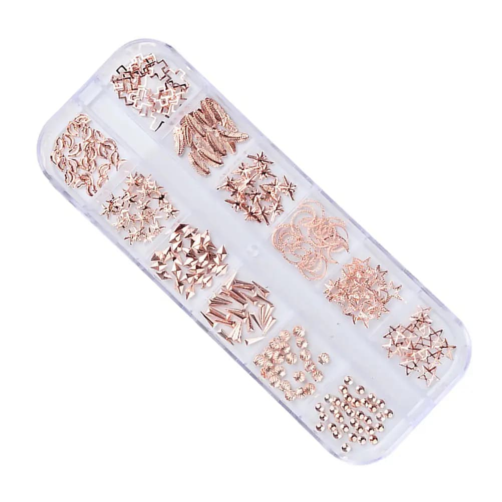 1 Scatola di Rivetti Metallici per Decorazione Unghie, Set di Ornamenti per Nail Art, Charm Fai-da-Te per Unghie Naturali e Artificiali, Telefono, Astuccio per Matite
