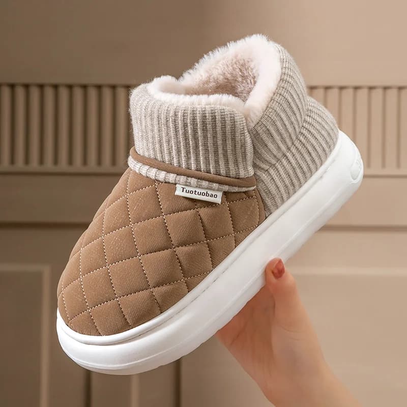Scarpe invernali in cotone caldo antiscivolo con suola spessa con borsa in pile e pantofole in cotone per uso esterno