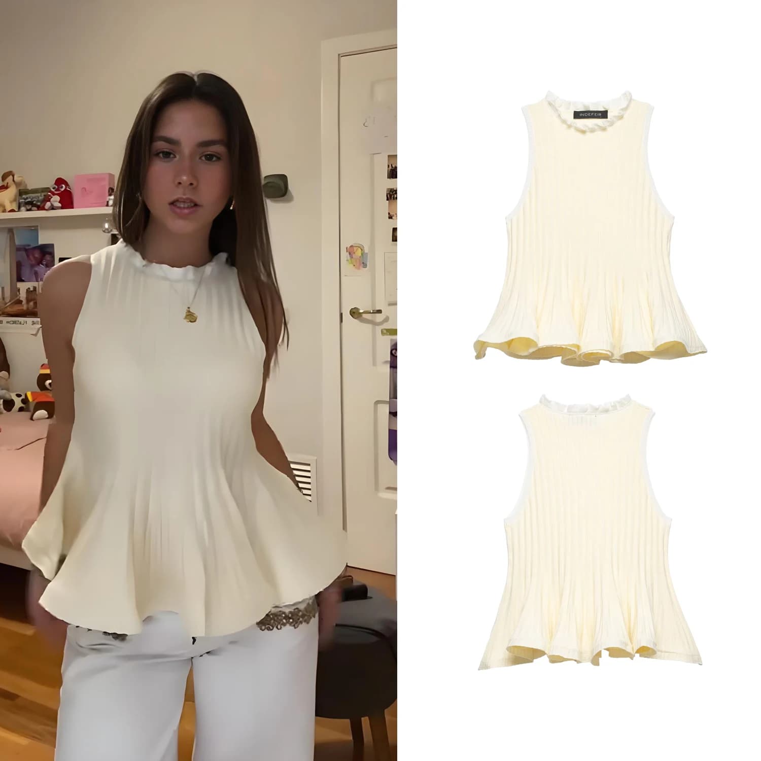 Top Estivo da Donna con Volant e Orlo a Costine, Maglia Senza Maniche Corta, Blusa Chic Casual da Donna
