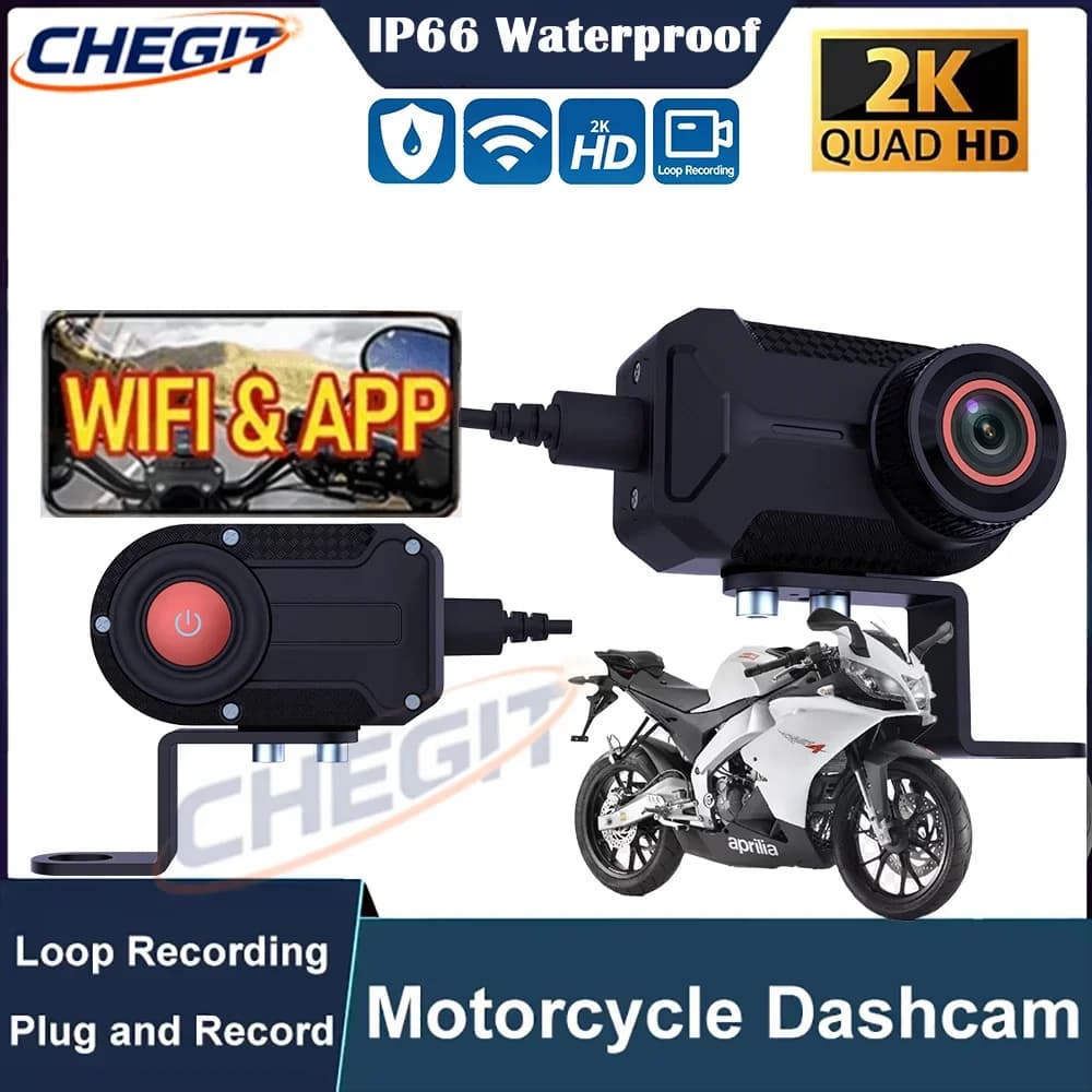 Nuova Dash Cam 2K QHD WiFi IP66 Impermeabile DVR Telecamera Anteriore per Moto, Mountain Bike ed E-Bike con Registrazione in Loop DVE