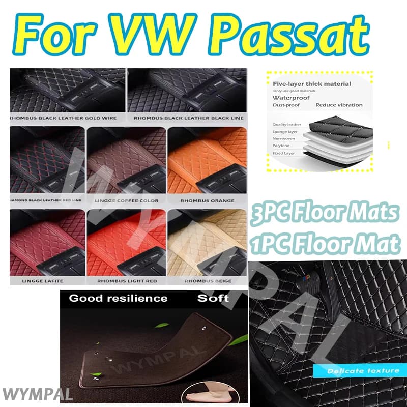 Luxury Customized Car Floor Mats For VW Passat 2011 2012 2013 2014 2015 2016 2017 Foot Pads Carpet Cover Interior Accessories