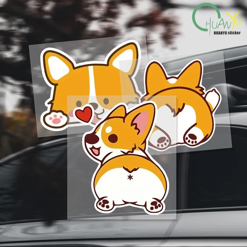 Adesivo per auto cartone animato per auto Adesivo Corgi Adesivo per auto elettrica per moto Rain Adesivo per auto per finestra Decorazione per corpo Adesivo per casco
