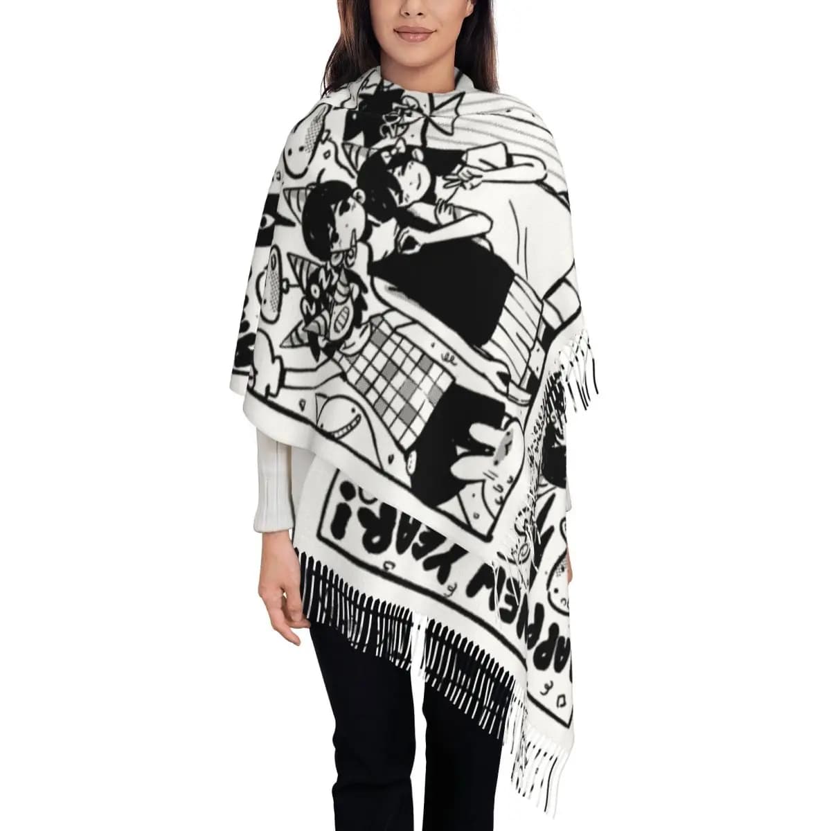 Aubrey Hero Kel Capodanno Scialle Avvolge per donna Calda grande sciarpa lunga Omori Game Pashmine Sciarpe con nappe
