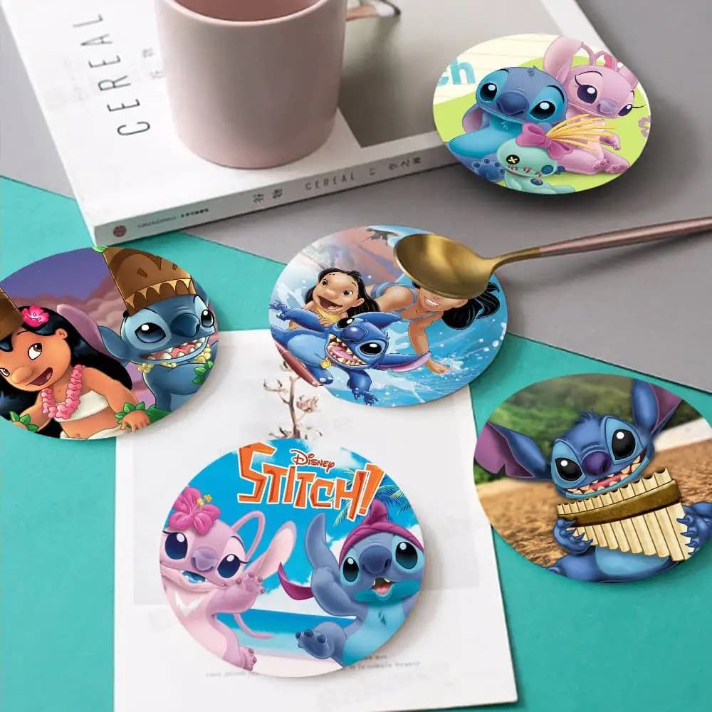 S-Stitch Classic Animation Coaster Vassoio per bevande in legno adatto per ristoranti e caffetterie Facile da lavare e pulire