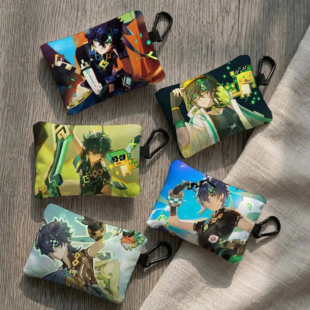 Anime Game Genshin Impact Kinich Everyday Oxford Cloth Zipper Coin Purse - Lightweight Card Holder & Hanging Key Pouch