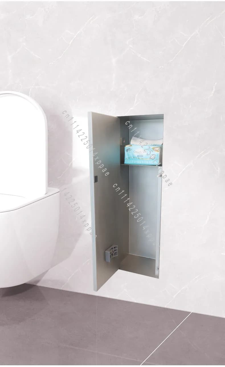 Toilet Pre-embedded Model with Tiles on The Surface Hidden 304 Stainless Steel Toilet Brush Niche with Tissue Box