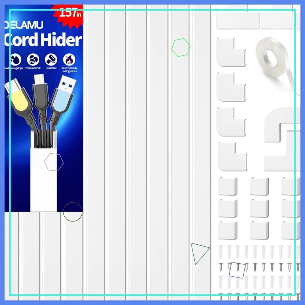 Delamu Cord Hider, Copricavi da Parete da 157 Pollici, Kit Premium per la Gestione dei Cavi, Bianco