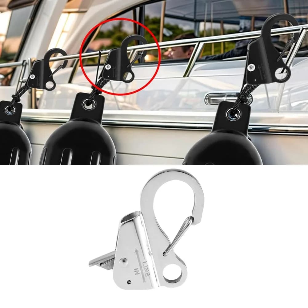 1pc Ship Anchor Hook Stainless Steel Adjustable Sliding Quick Rope Spring Hook Line Clips For Fender Yacht Boat Bumper Accessory
