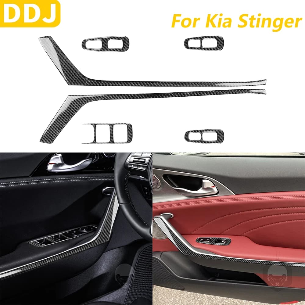 Per Kia Stinger 2019-2025 Finestra In Fibra di Carbonio Ascensore Maniglia Della Porta Pannello Set Trim Copertura Accessori Auto Decorazione di Interni Adesivo