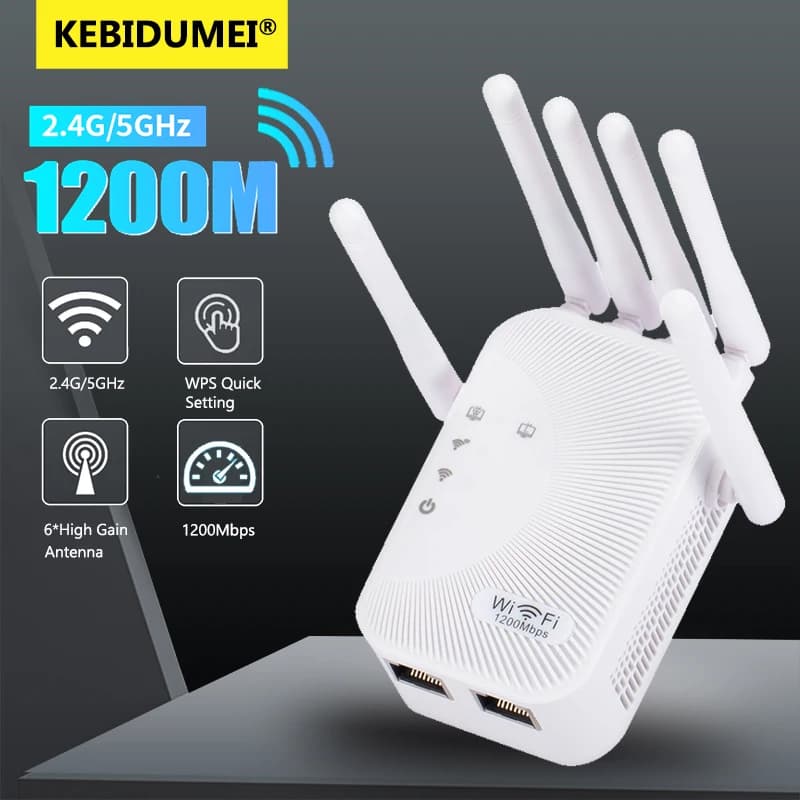 2.4G/5GWiFi Amplificatore Wifi Dual Band Ripetitore 1200Mbps Wireless Range Extender Amplificatore di segnale di rete a lungo raggio per la casa