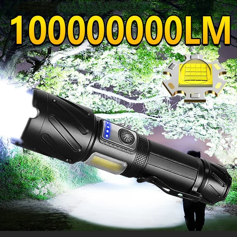 100000000LM XHP160 LED Flashlight Tactical Torch Light Rechargeable Strong Powerful Flashlight Zoom Lantern Waterproof for Hunt