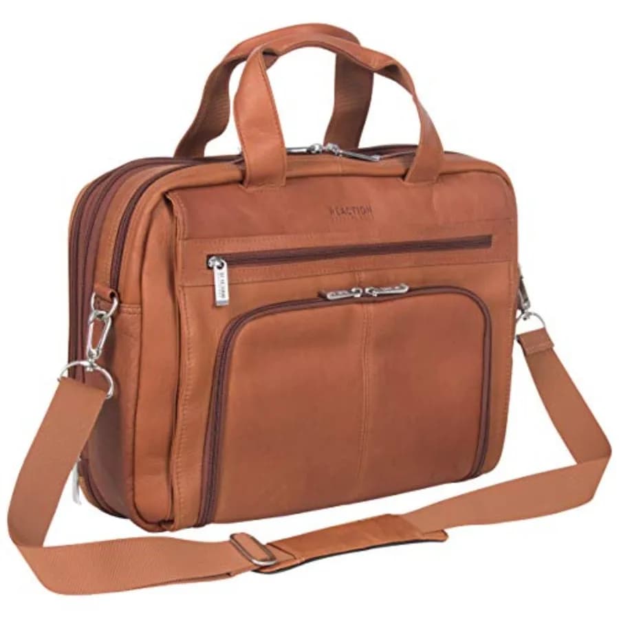 Manhattan Colombian Leather 15.6 Laptop Briefcase Travel Business Case Bag for Work Commute Brown Durable Premium Leather with