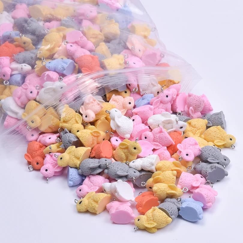 10/30/50/100pcs/Lot Resin 3D Rabbit Charms Cute Animal Charm Pendant For Jewelry Making Diy Earrings Keychain Craft Accessories