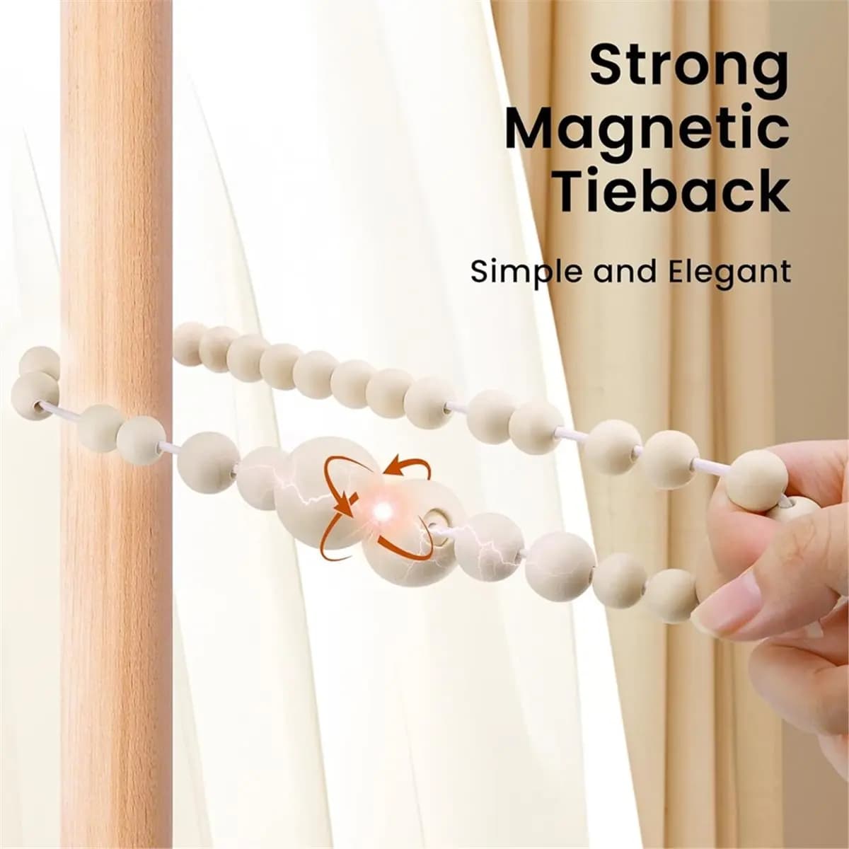 REST 2 Pcs Curtain Tiebacks, Curtain Holdbacks for Curtains 2 Pack, Wood Bead Curtain Holders for Boho Bedroom Decor