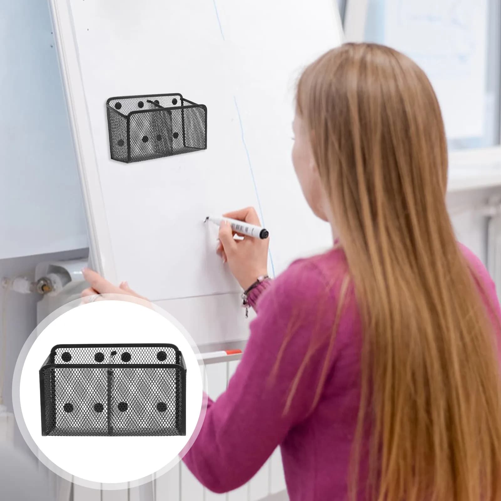 Portapenne Magnetico in Rete Metallica per Armadietto, Scrivania, Lavagna - Organizzatore con Magnete Potente e Ampio Spazio di Archiviazione