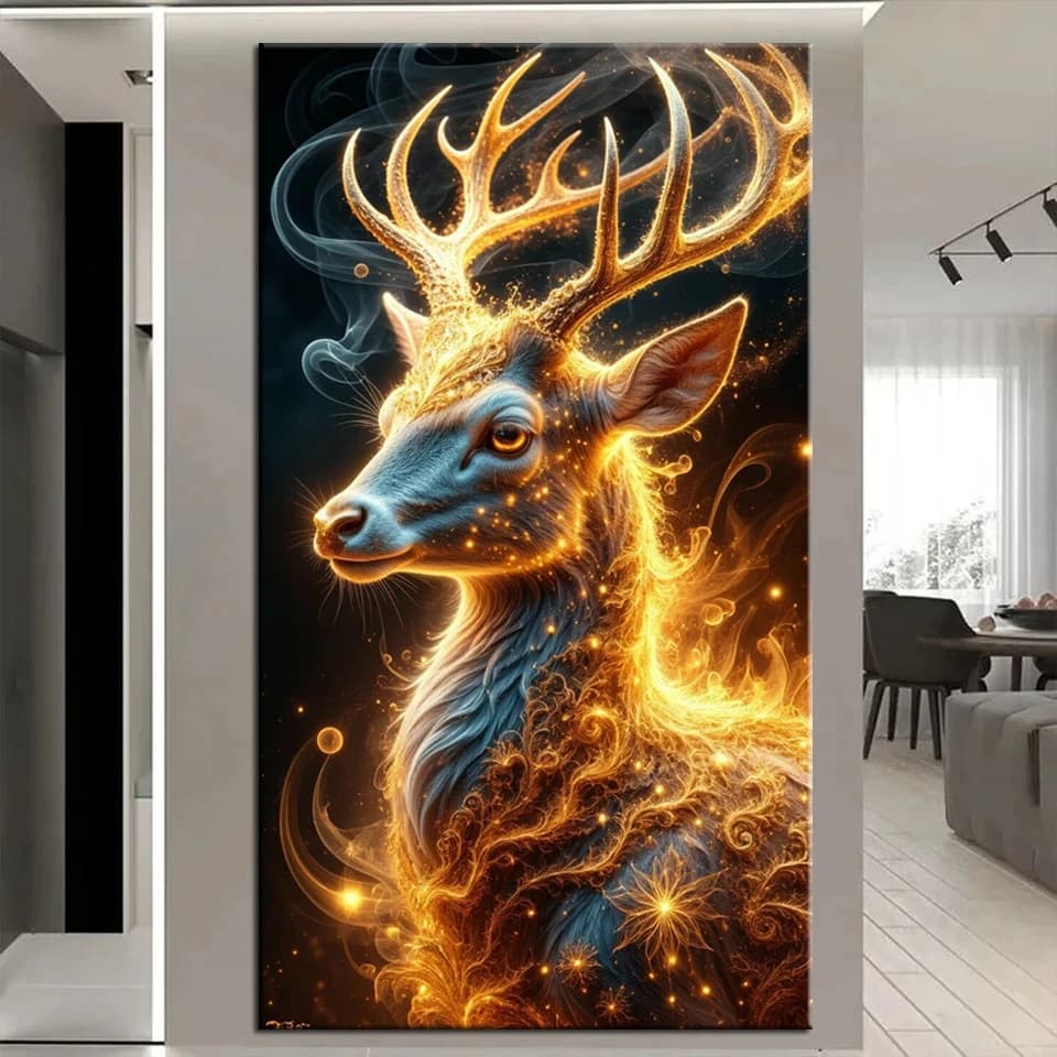 New 5D Diamond Painting Fire Deer Eagle Full Round Square Mosaic Embroidery Rhinestone Cross Stitch Home Decoration Large Animal