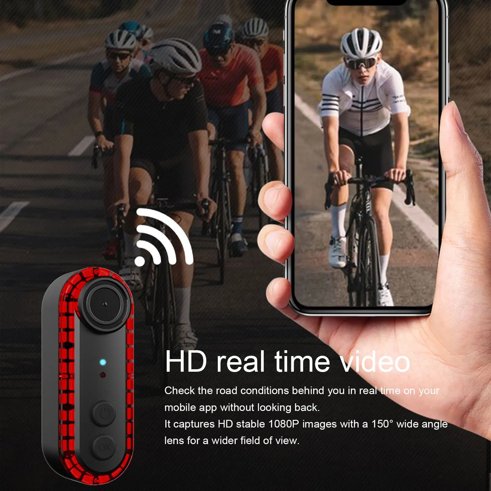 Telecamera per retromarcia per bici Telecamera per luce posteriore per bici 3500mAh Registrazione in loop resistente IPX6 150 ° Ampio angolo per la guida notturna