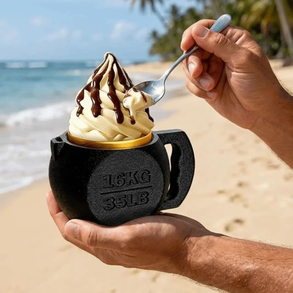 Supporto per gelato a forma di kettlebell stampato in 3D, isolante termico, protezione per le mani dal freddo, divertente supporto per coppa di gelato per sollevamento pesi