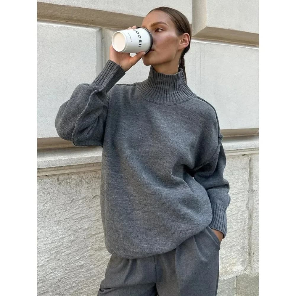 Zekey autunno inverno donna maglione dolcevita lavorato a maglia tinta unita femminile caldo moda pullover casual larghi spessi