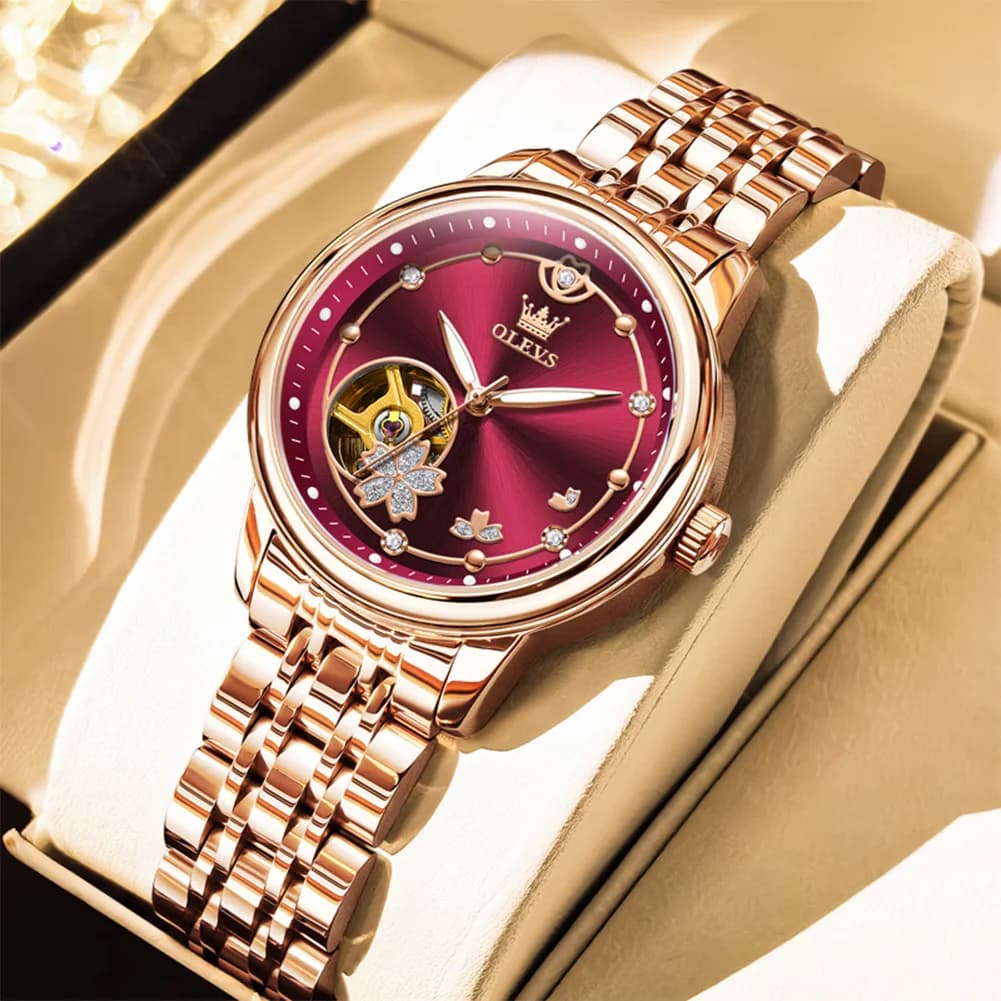 Women's Watch Casual Luxury Rose Gold Red Wine Automatic mechanical watches Fashionable elegant women's watches