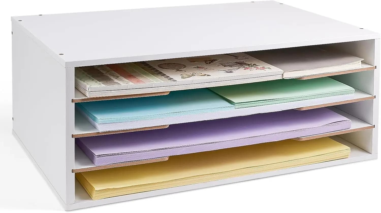 Organizzatore per Carta da Costruzione, Scaffale da Scrivania in Legno a 4 Livelli, Portadocumenti e Vassoio Porta Lettere per Ufficio, Casa, Aula