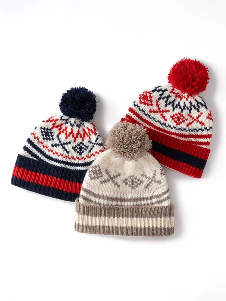 Autumn Winter Cashmere Hat Women Beanies With Pompom Cap 100% Cashmere Knit Warm Thicken Fair Island Christmas Style Fashion Hat