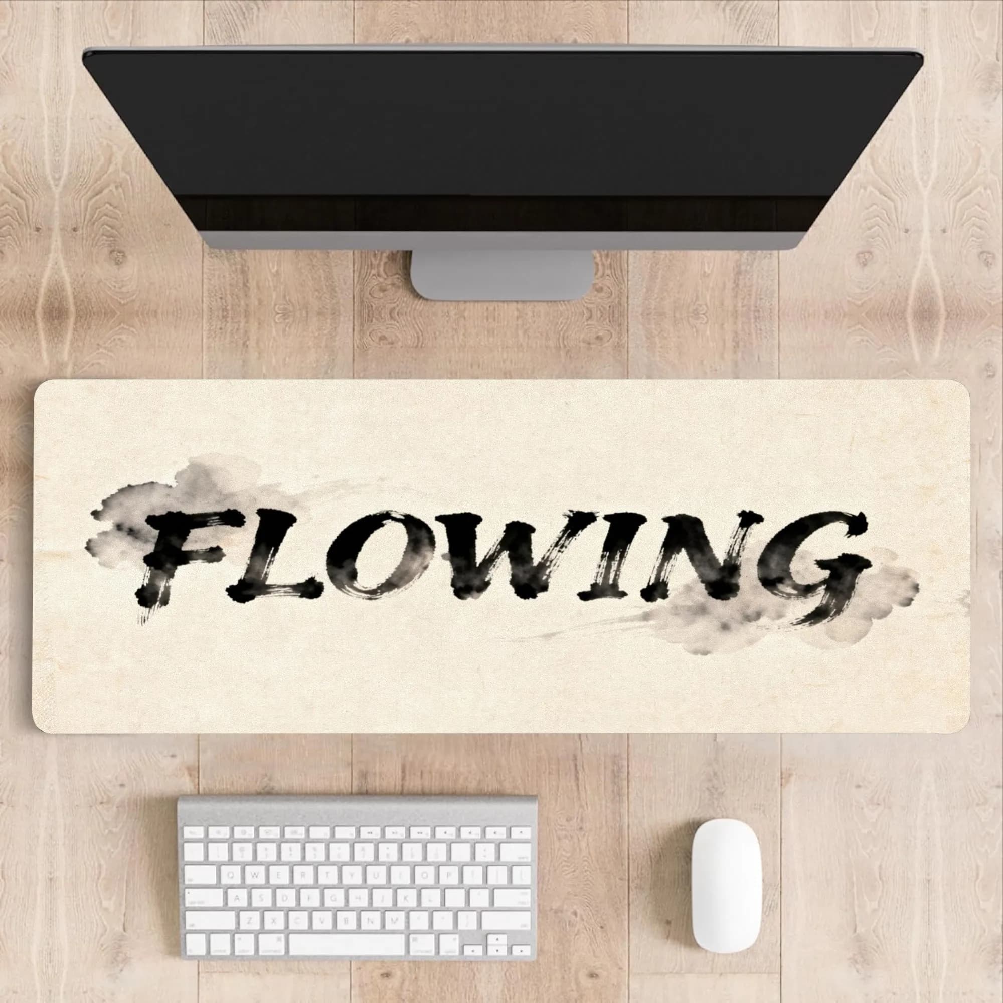 Black Ink Cloud Gaming Mouse Pad 11.8x31.5 Inch Large Non-Slip Rubber Base Smooth Desk Mat for Gamer Office