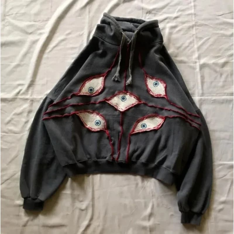 Abbigliamento Uomo Serie Y2K Demon Eyes Felpa con Cappuccio in Cotone Stampa Motivo Anni '90 Felpa Moda Uomo