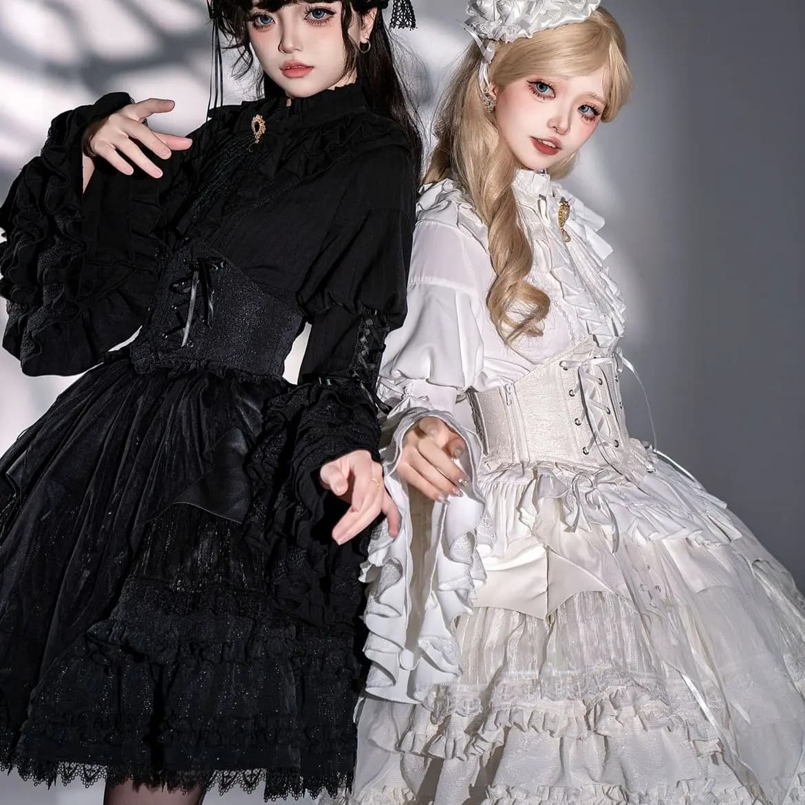 CoalfellLolita Retro Palace Style Gothic Girlfriend Maniche Tromba Camicia Gonna a sbuffo Set Lolita Top a maniche lunghe