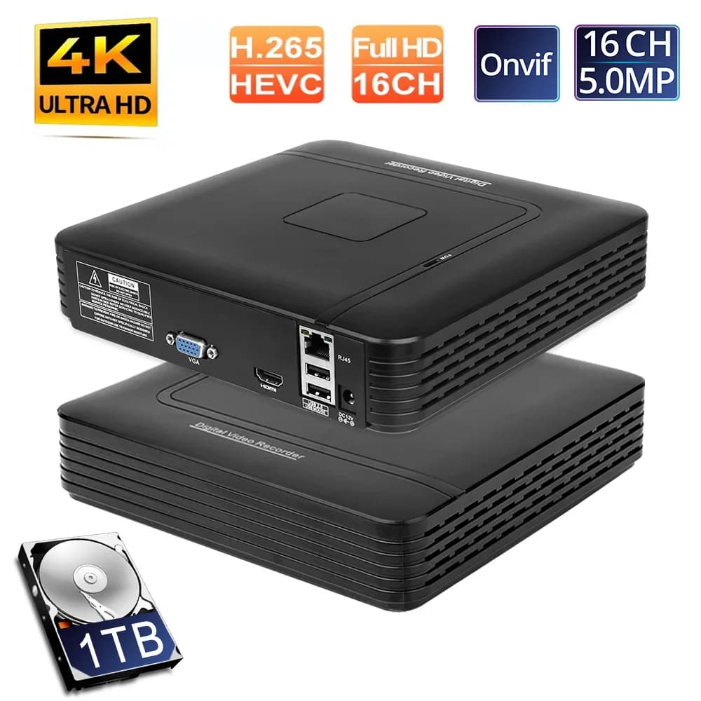 Mini NVR CCTV H.265+ 16CH Full HD 8MP 4K/5M/4M/3M/1080P Registratore POE con Rilevamento Movimento P2P per Sistema di Protezione con Telecamere IP