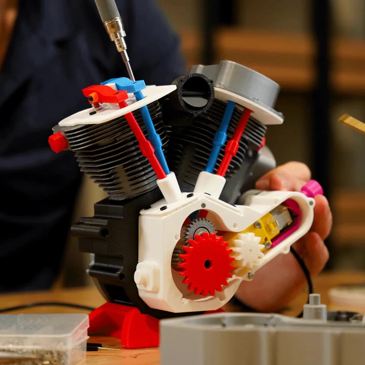 Kit componenti modello motore 005 per componenti modello motore stampabile 3D Bambu Lab dal programma Bambulab Maker World Creator