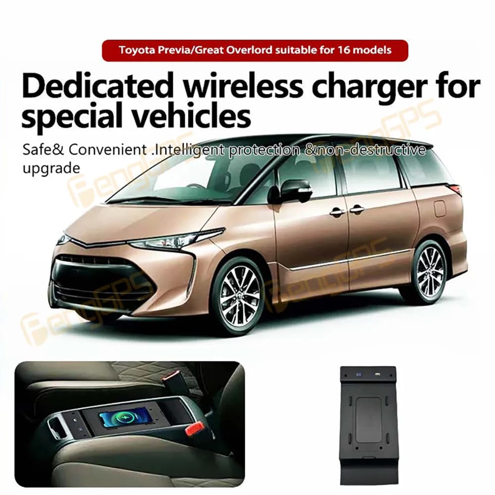 Caricabatterie wireless per auto dedicato 15W Console centrale Pannello di ricarica rapido per telefono per Toyota Previa Great Overlord 2016 Interni