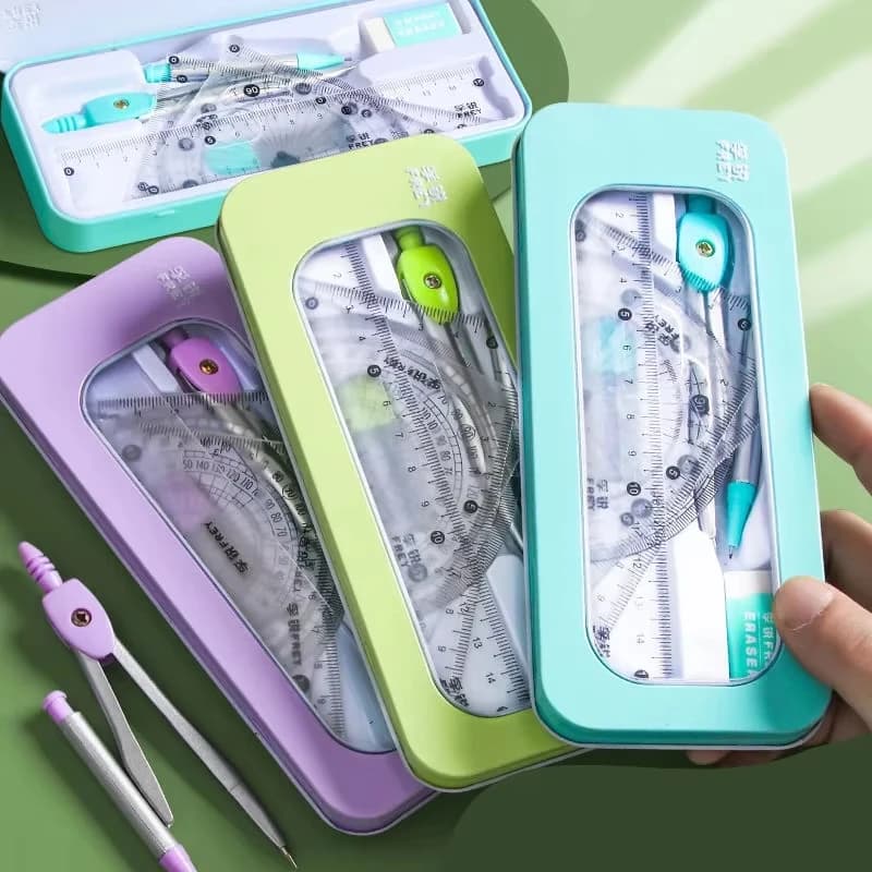 7 pezzi Set bussola e righello Triangolo righello goniometro Gomma Studente Esame Scatola righello specifica Set Set righello Inizia scolastica