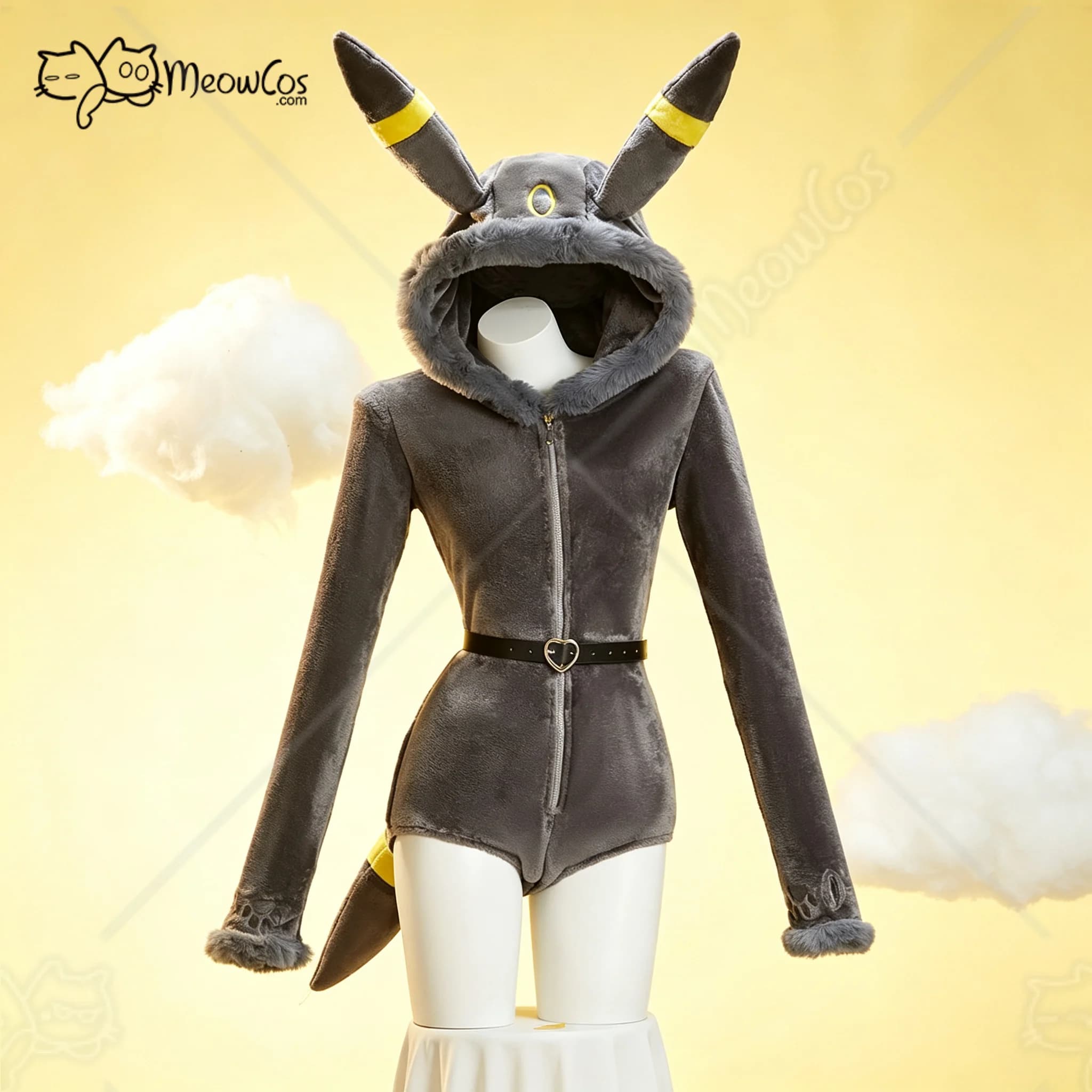 Meowcos PM Derivative Costume Cosplay Moonlight Anime Derivative Furry Felpa con cappuccio Profondo scollo a V Pagliaccetto Calzini con cintura e coda